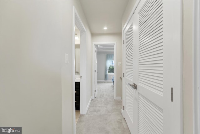 118 Fletcher Cir, Middletown, DE 19709 - hall with light carpet, baseboards, and recessed lighting