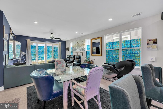31107 Olney Way, Millsboro, DE 19966 - dining space featuring light wood-type flooring, recessed lighting, and ceiling fan