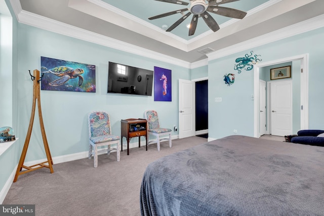 31107 Olney Way, Millsboro, DE 19966 - carpeted bedroom with a tray ceiling, crown molding, baseboards, and ceiling fan
