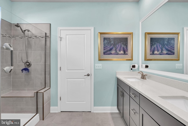 31107 Olney Way, Millsboro, DE 19966 - full bathroom with a stall shower, double vanity, baseboards, and tile patterned flooring