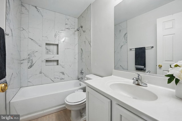 21748 Kings Crossing Ter, Ashburn, VA 20147 - full bath featuring vanity, toilet, shower / bathtub combination, and wood finished floors