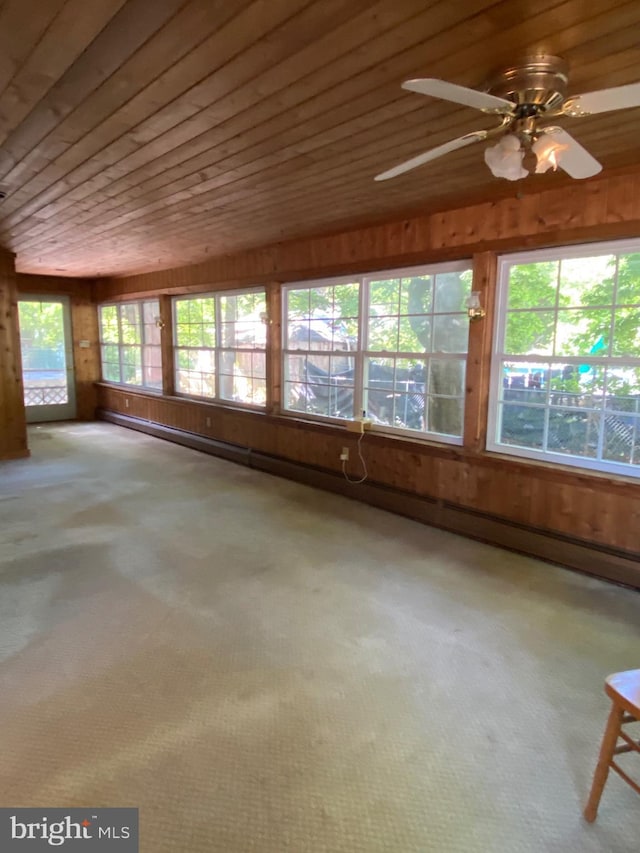 724 Ocean Ave, Galloway, NJ 08205 - unfurnished sunroom featuring wooden ceiling, wood walls, and carpet flooring