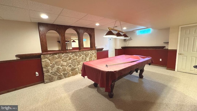 9 Whirlaway Dr, Bear, DE 19701 - recreation room featuring carpet flooring, billiards table, recessed lighting, and a drop ceiling