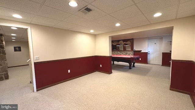9 Whirlaway Dr, Bear, DE 19701 - game room with carpet floors, recessed lighting, a drop ceiling, and billiards