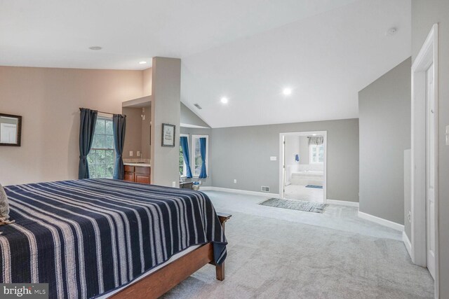 4904 Charmed Ct, Woodbridge, VA 22192 - bedroom with lofted ceiling, carpet, ensuite bath, baseboards, and recessed lighting