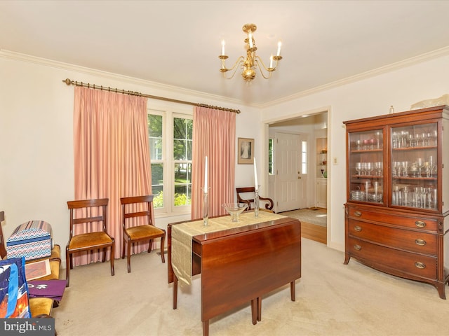 2409 Bear Den Rd, Frederick, MD 21701 - sitting room with light colored carpet, ornamental molding, and a chandelier