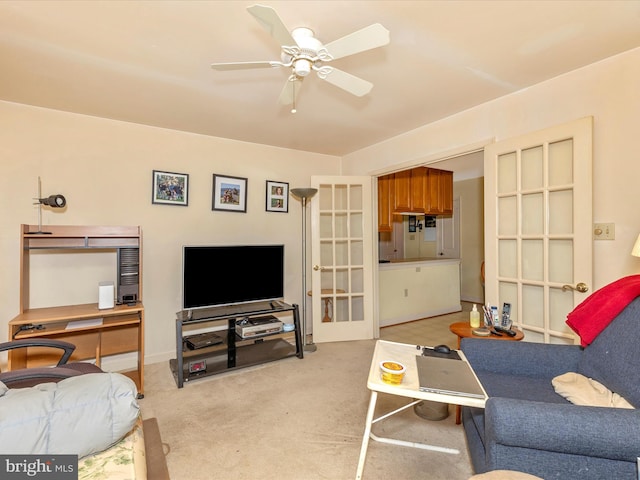 2409 Bear Den Rd, Frederick, MD 21701 - living area featuring a ceiling fan, light carpet, and an office area