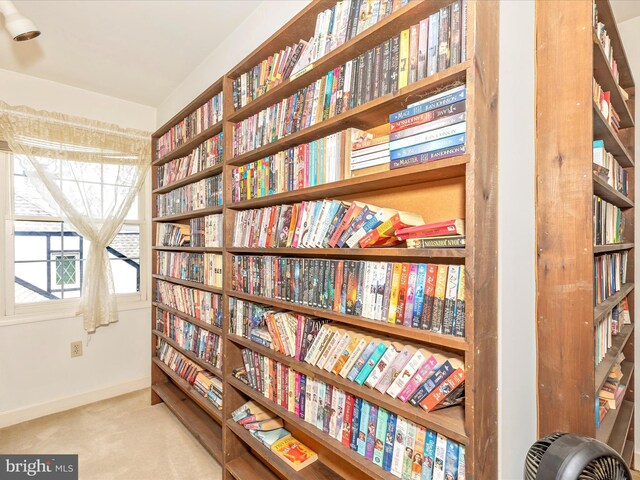 2409 Bear Den Rd, Frederick, MD 21701 - misc room with wall of books, carpet flooring, and baseboards