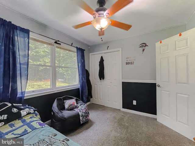 24950 Morgan Rd, Hollywood, MD 20636 - carpeted bedroom featuring baseboards, a closet, and ceiling fan