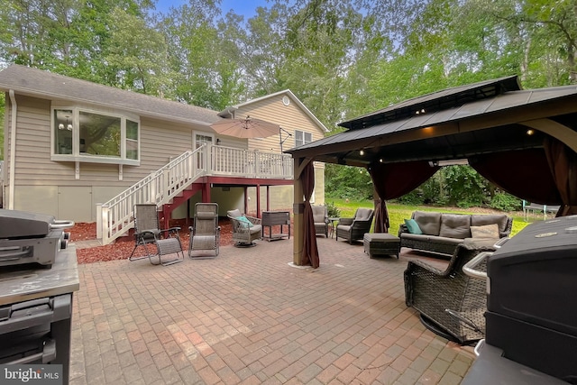 24950 Morgan Rd, Hollywood, MD 20636 - view of patio / terrace featuring an outdoor hangout area, a gazebo, stairway, and a wooden deck