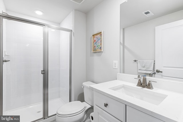 8516 Silver Laurel Ln, Frederick, MD 21704 - bathroom with toilet, vanity, a shower stall, and recessed lighting