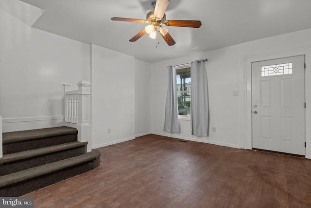 1504 N 57th St, Philadelphia, PA 19131 - entrance foyer featuring wood finished floors, stairway, a ceiling fan, and baseboards