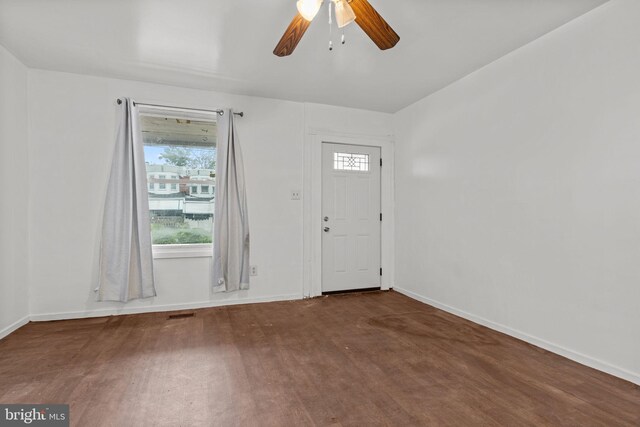 1504 N 57th St, Philadelphia, PA 19131 - entrance foyer featuring a ceiling fan, wood finished floors, and baseboards