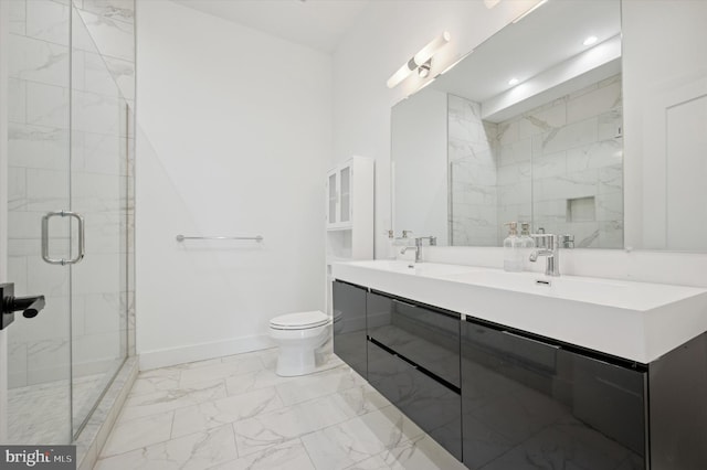 6522 Magnolia St, Philadelphia, PA 19119 - full bath featuring marble look tiles, toilet, double vanity, a stall shower, and baseboards