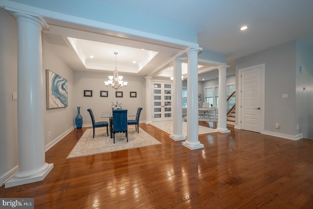 11 Ridings Way, West Chester, PA 19382 - dining space featuring wood finished floors, recessed lighting, crown molding, baseboards, and ornate columns