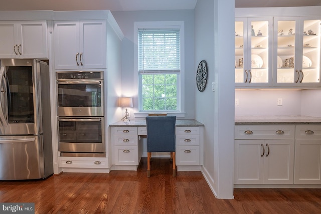11 Ridings Way, West Chester, PA 19382 - kitchen with stainless steel appliances, dark wood-type flooring, white cabinets, and light stone countertops