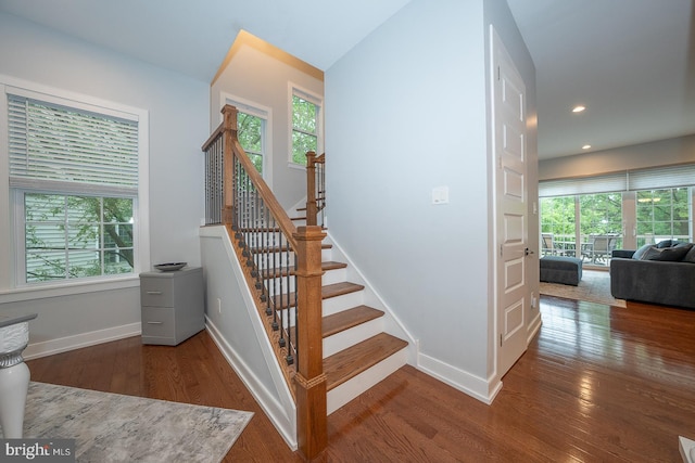 11 Ridings Way, West Chester, PA 19382 - staircase featuring wood finished floors, plenty of natural light, baseboards, and recessed lighting