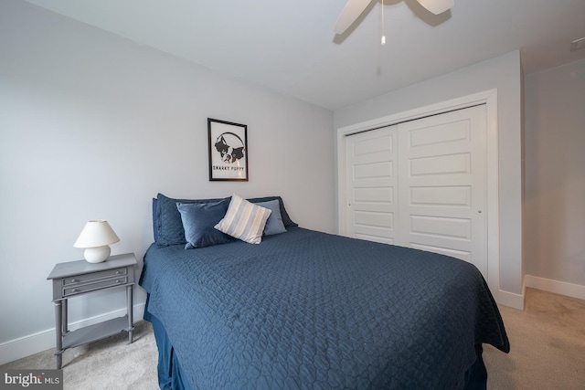 11 Ridings Way, West Chester, PA 19382 - bedroom with light colored carpet, a closet, baseboards, and a ceiling fan