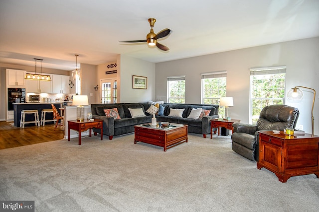 9111 Dartford Pl, Bristow, VA 20136 - carpeted living room with plenty of natural light and a ceiling fan