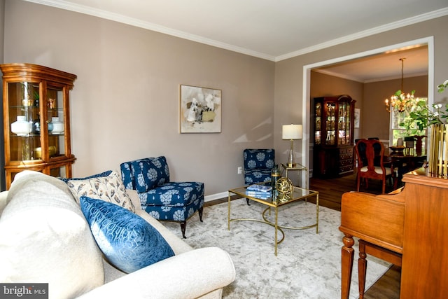 9111 Dartford Pl, Bristow, VA 20136 - living room with a chandelier, wood finished floors, and crown molding