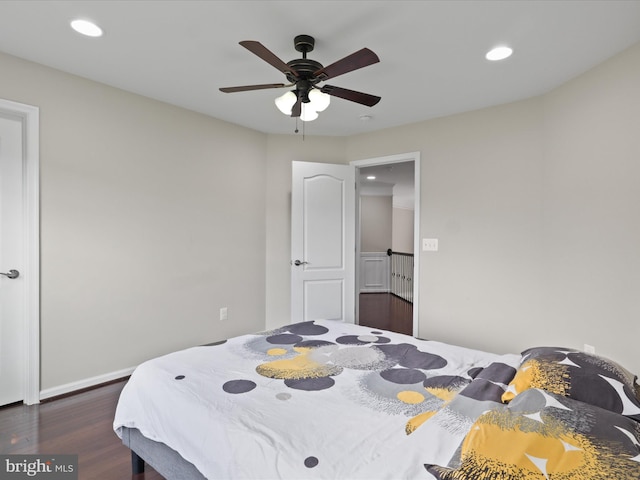 42350 Stonemont Cir, Ashburn, VA 20148 - bedroom with dark wood finished floors, recessed lighting, and ceiling fan