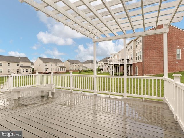 42350 Stonemont Cir, Ashburn, VA 20148 - wooden terrace featuring a residential view, a pergola, and a lawn