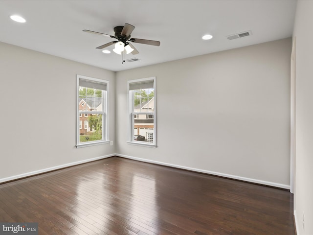 42350 Stonemont Cir, Ashburn, VA 20148 - unfurnished room with a ceiling fan, dark wood-type flooring, recessed lighting, and baseboards