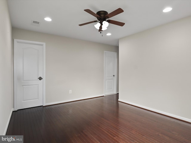 42350 Stonemont Cir, Ashburn, VA 20148 - unfurnished room with baseboards, hardwood / wood-style floors, a ceiling fan, and recessed lighting