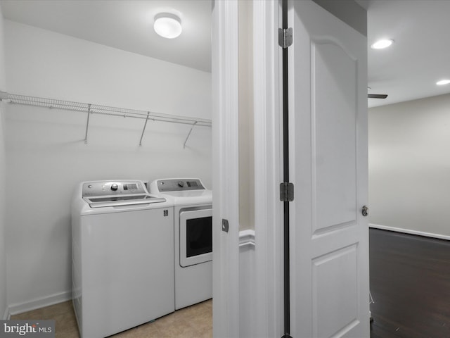 42350 Stonemont Cir, Ashburn, VA 20148 - laundry area featuring washing machine and clothes dryer, recessed lighting, and baseboards
