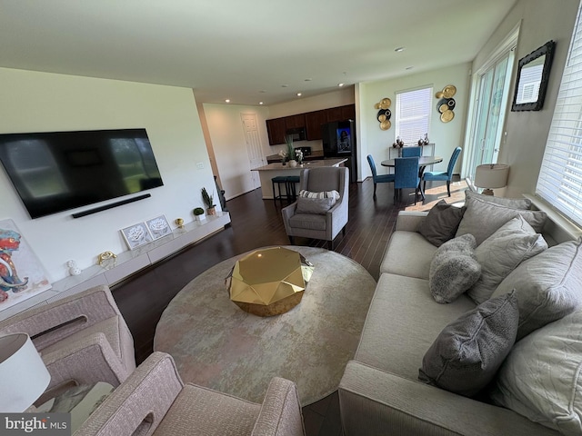 12139 Fallen Timbers Cir, Hagerstown, MD 21740 - living area featuring dark wood-style flooring and recessed lighting