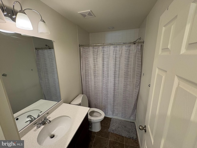 12139 Fallen Timbers Cir, Hagerstown, MD 21740 - bathroom with toilet, vanity, tile patterned floors, and curtained shower