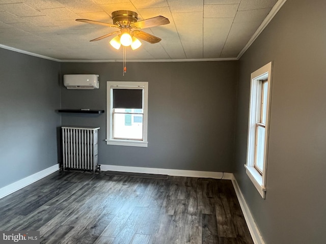 517 S Wayne St, Lewistown, PA 17044 - unfurnished room featuring radiator heating unit, a wall unit AC, healthy amount of natural light, a ceiling fan, and ornamental molding