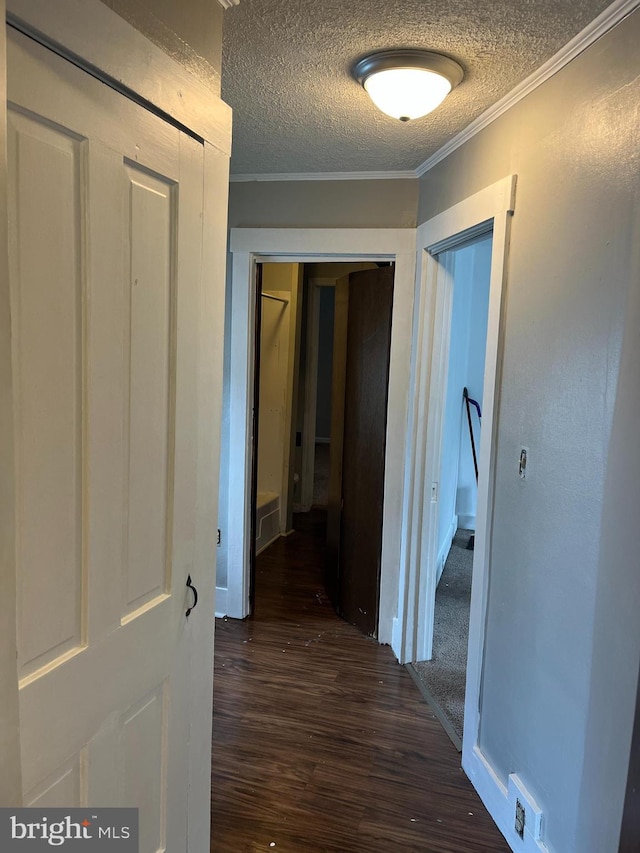 517 S Wayne St, Lewistown, PA 17044 - hallway with dark wood-style flooring, crown molding, and a textured ceiling
