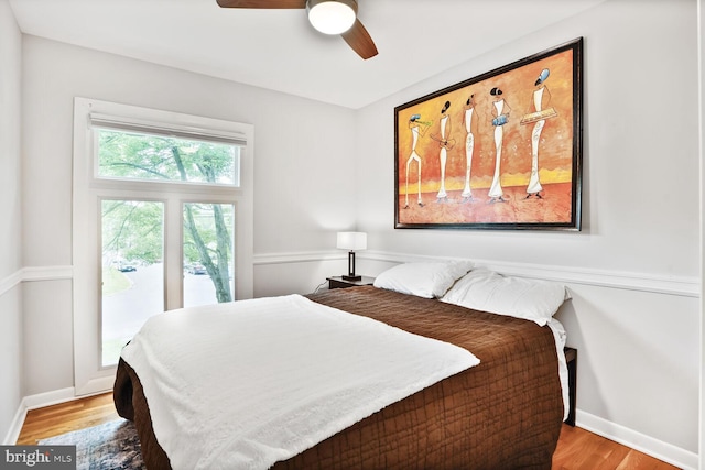 11106 Byrd Dr, Fairfax, VA 22030 - bedroom featuring wood finished floors, access to outside, ceiling fan, and baseboards