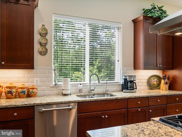 130 Grosbeak Ct, Lake Frederick, VA 22630 - kitchen featuring dishwasher, a sink, backsplash, and plenty of natural light
