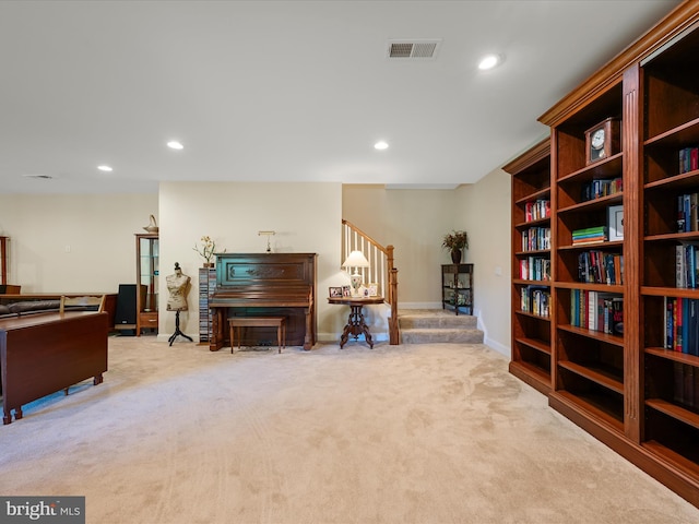 130 Grosbeak Ct, Lake Frederick, VA 22630 - living area with carpet, recessed lighting, stairs, and baseboards