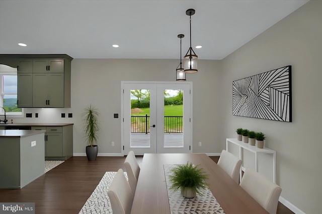 1777 Felmey Rd, Winfield, PA 17889 - dining room featuring french doors, dark wood-type flooring, recessed lighting, and baseboards