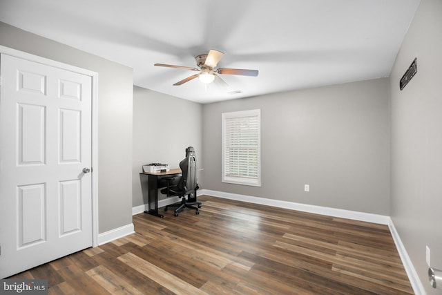 94 Gary Ln, Front Royal, VA 22630 - office space featuring ceiling fan, baseboards, and dark wood finished floors