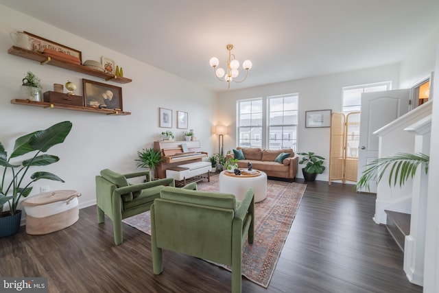 30 Kirby Ct, Bunker Hill, WV 25413 - living room featuring a chandelier, wood finished floors, and baseboards