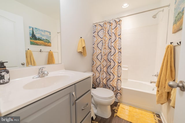 30 Kirby Ct, Bunker Hill, WV 25413 - full bath featuring vanity, toilet, shower / tub combo with curtain, wood finished floors, and recessed lighting