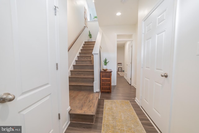30 Kirby Ct, Bunker Hill, WV 25413 - stairway featuring wood finished floors, recessed lighting, and baseboards
