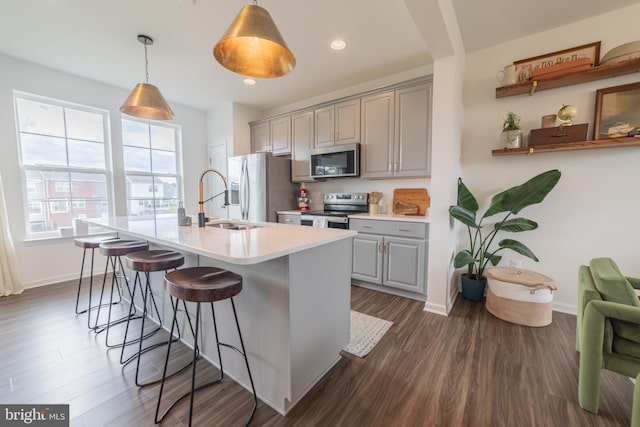 30 Kirby Ct, Bunker Hill, WV 25413 - kitchen featuring appliances with stainless steel finishes, gray cabinetry, a sink, light countertops, and recessed lighting