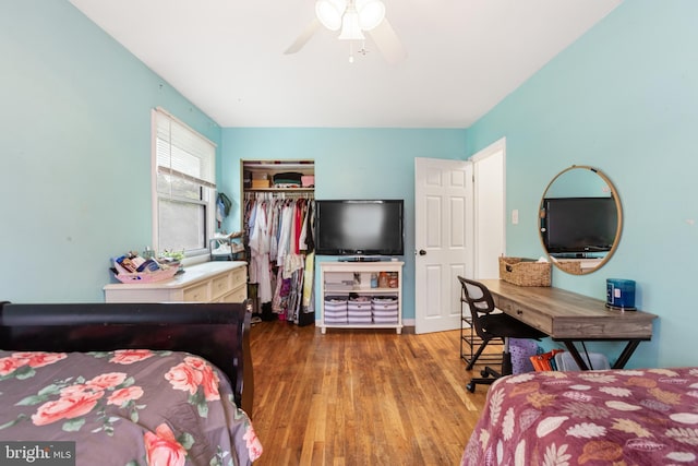 126 Dunsinane Dr, New Castle, DE 19720 - bedroom with wood finished floors, a closet, and ceiling fan