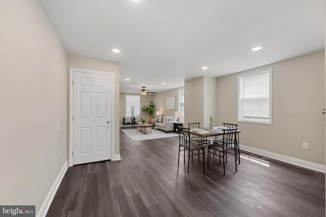 1508 W 36th St W, Baltimore, MD 21211 - dining area featuring dark wood finished floors, recessed lighting, and ceiling fan