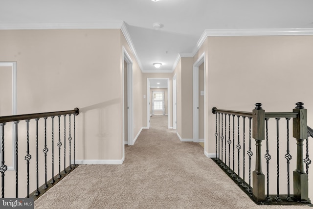 12116 Elmwood Dr, Brandywine, MD 20613 - hallway with carpet, crown molding, baseboards, and an upstairs landing