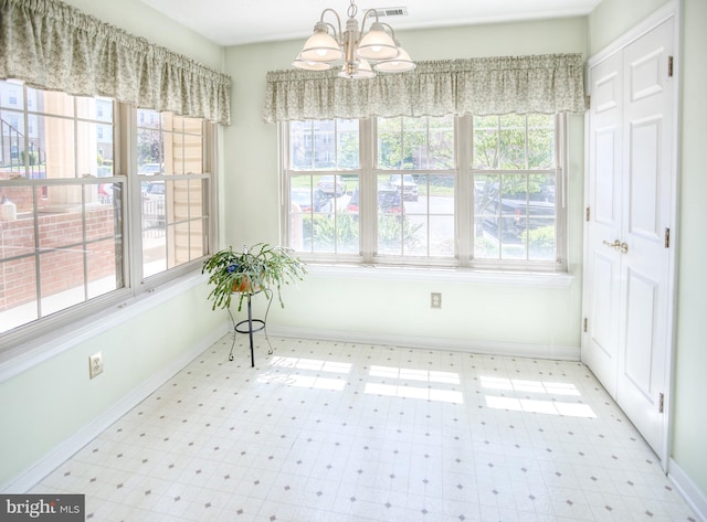 106 Gwen Dr Unit 106-1J, Forest Hill, MD 21050 - unfurnished sunroom featuring a chandelier and healthy amount of natural light