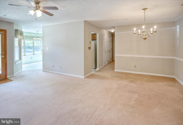 106 Gwen Dr Unit 106-1J, Forest Hill, MD 21050 - spare room featuring a chandelier, light carpet, ceiling fan, and baseboards