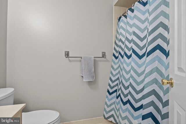 74 Haverford Ct, Hillsborough, NJ 08844 - bathroom with toilet, vanity, and a shower with shower curtain