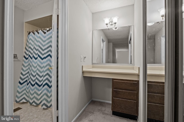 74 Haverford Ct, Hillsborough, NJ 08844 - bathroom with a textured ceiling, baseboards, and a shower with shower curtain