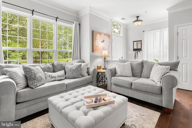 2738 Fresh Water Way, Odenton, MD 21113 - living area featuring dark wood-style flooring and ornamental molding